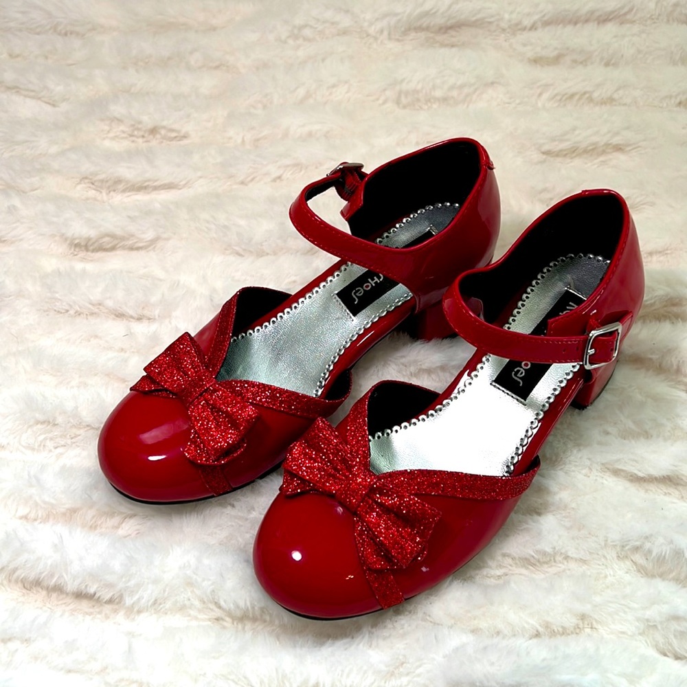 Red Patent Leather and Glitter Heels by Rachel Shoes